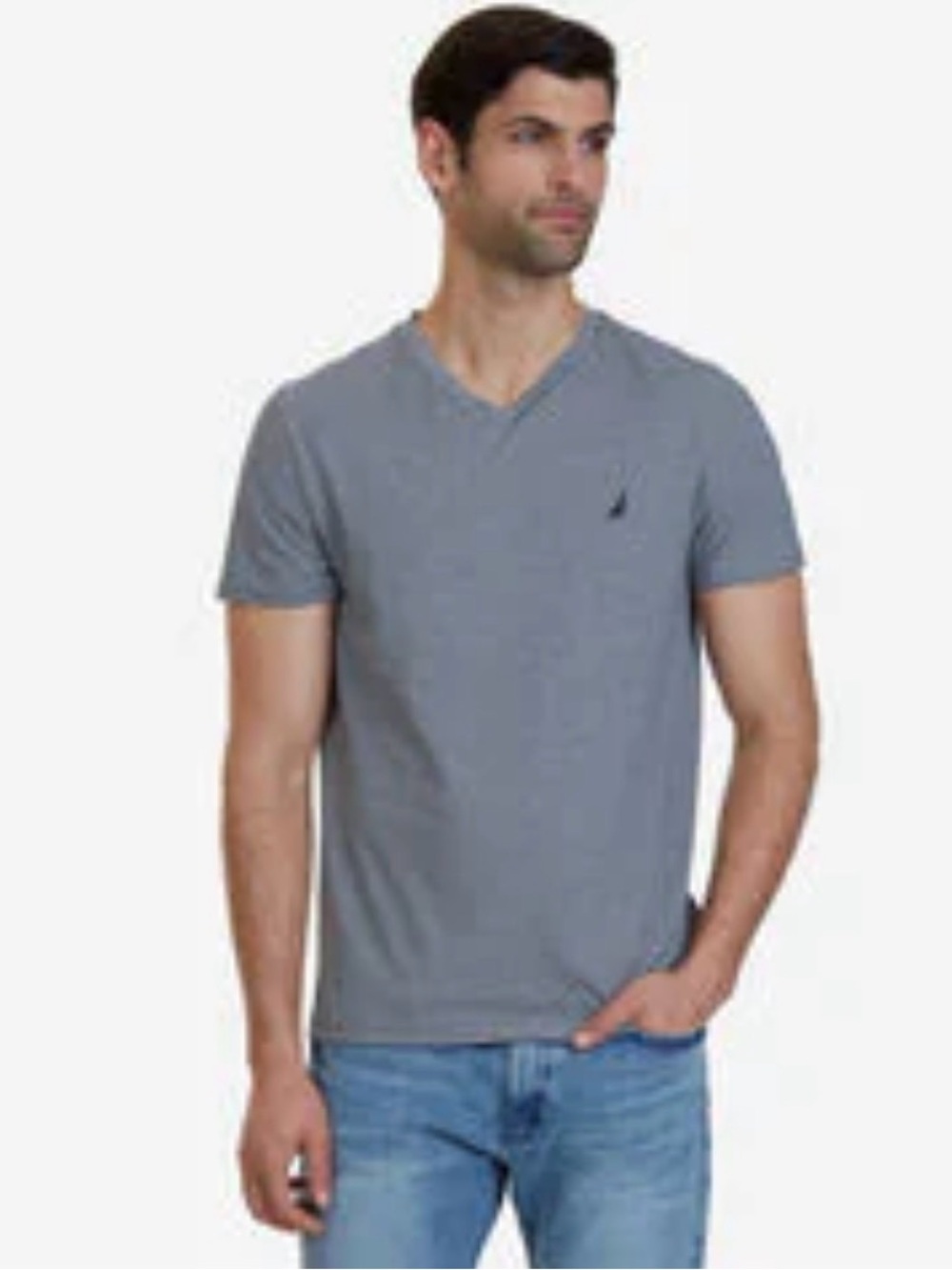 Nautica Men's V-Neck Short Sleeve Tee  Gray